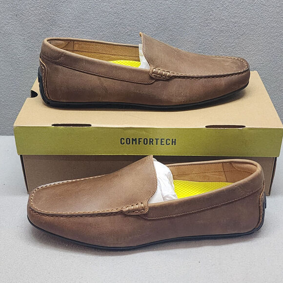 Florsheim Brown Motor Leather and Suede Moc Toe Venetian Driver Shoes Sz 10M NEW - Picture 2 of 8